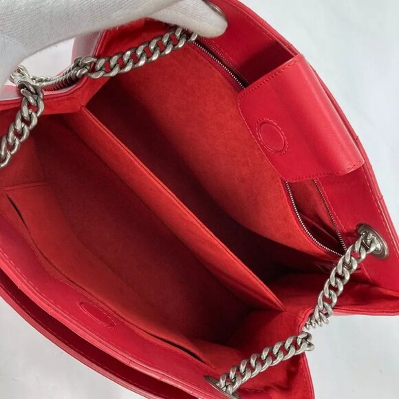 LOUIS VUITTON M51497 New Wave Chain tote Double Chain Shoulder Bag Leather Red - Picture 15 of 16